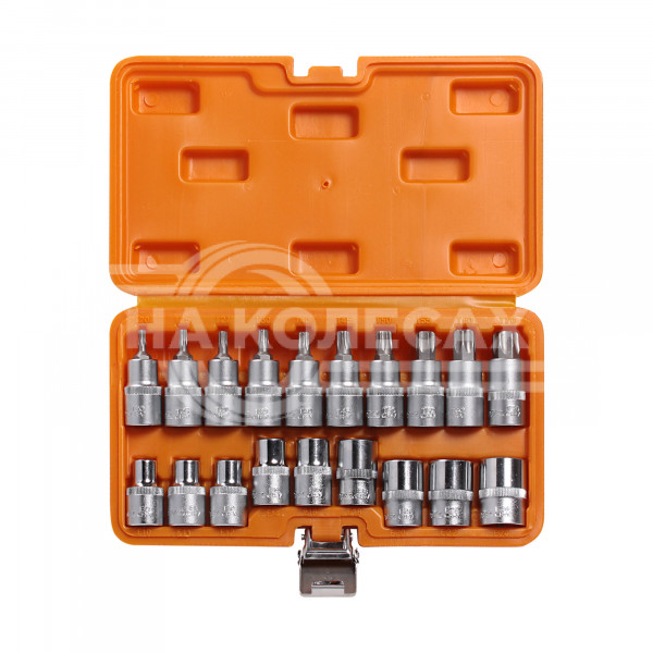 Набор головок 1/2&quot; DR TORX E10-E24 и головок со вставками TORX T20-T70 длиной 55мм 19 предметов в кейсе