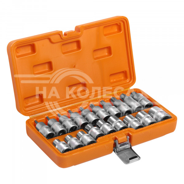Набор головок 1/2&quot; DR TORX E10-E24 и головок со вставками TORX T20-T70 длиной 55мм 19 предметов в кейсе