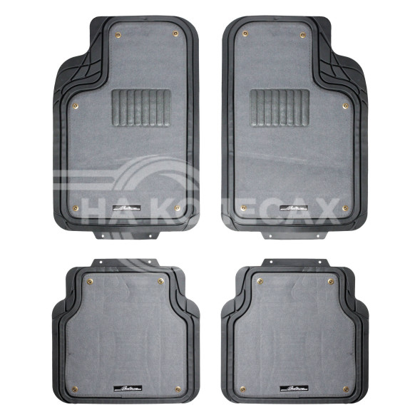 Ковры полимерные с отстегивающимся ковролином в салон автомобиля универсальные, цвет сер./черн., компл. 4 шт.