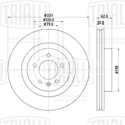 Диск тормозной передний для автомобилей Land Rover Discovery (04-) 4.4i / Range Rover Sport (05-) 4.4i d=337