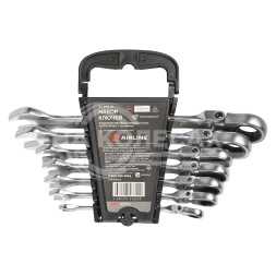 Набор ключей комбинированных трещоточных шарнирных 7 предметов (8,10,12,13,14,17,19мм) пласт. держат. PRO