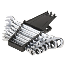 Набор ключей комбинированных трещоточных шарнирных 7 предметов (8,10,12,13,14,17,19мм) пласт. держат. PRO