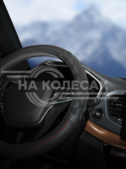 Оплетка на руль, искусст. кожа, с ПВХ рельефом, черная, 38 см/М