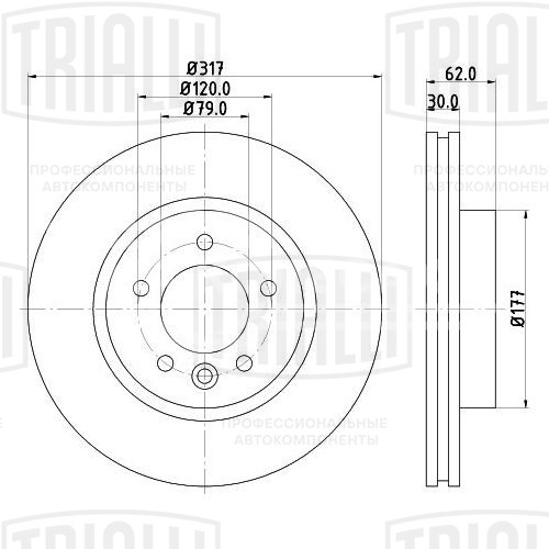 Диск тормозной передний для автомобилей Land Rover Discovery (04-) d=317