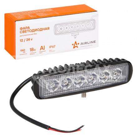 Фара светодиодная прямоугольная 6LED, направленный свет, 18Вт, 157х42х40мм, 12/24В