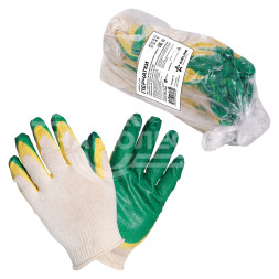 Перчатки трикотажные ХБ с двойным латексным покрытием ладони, зеленые, (к-т 5 пар) 13 класс, мод.704