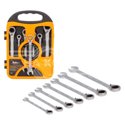 Набор ключей комбинированных трещоточных с переключателем 7 предметов (8,10,12,13,14,17,19мм) пласт. держат. PRO