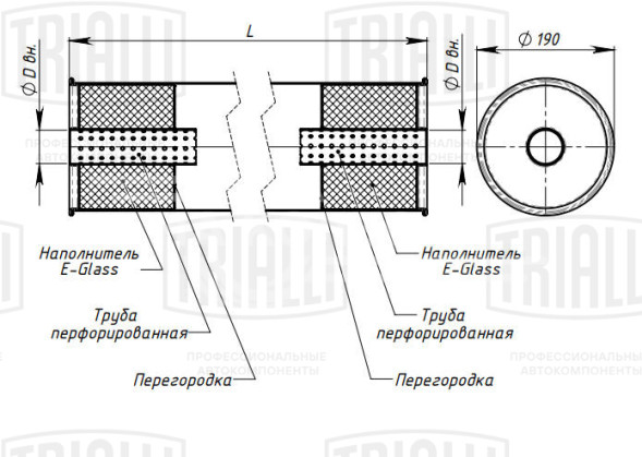 Глушитель универсальный (круглый) D=190, L=430, d=50 (алюминизированная сталь)