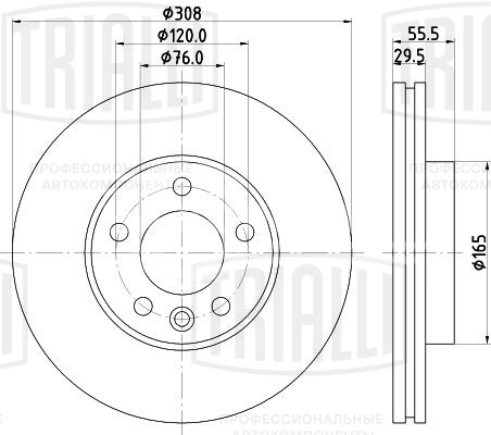 Диск тормозной передний для автомобилей VW Transporter V (03-)/VI (15-) d=308