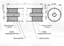 Глушитель универсальный (круглый) D=190, L=500, d=42 (алюминизированная сталь)