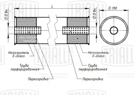 Глушитель универсальный (круглый) D=190, L=500, d=42 (алюминизированная сталь)