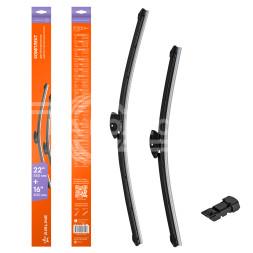 Щетки стеклоочистителя 550/400мм (22&quot;/16&quot;) бескаркасные для а/м Hyundai Accent (06-12), Ford Fusion (02-12), Kia Rio (05-11), Chevrolet Aveo (06-11), 2 шт. 2 типа адптр