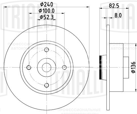 Диск тормозной для автомобилей Renault Megane II (02-) / Clio III (05-) задний d=240 (без подшипника) окрашенный