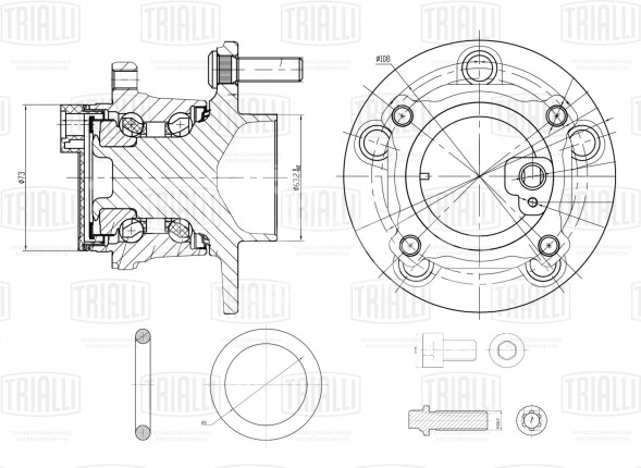 Ступица задняя в сборе с подшипником с монтажным комплектом для автомобиля Ford Focus II (05-)