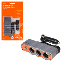 Разветвитель прикуривателя 3 гнезда 5А + USB (оранжевый)