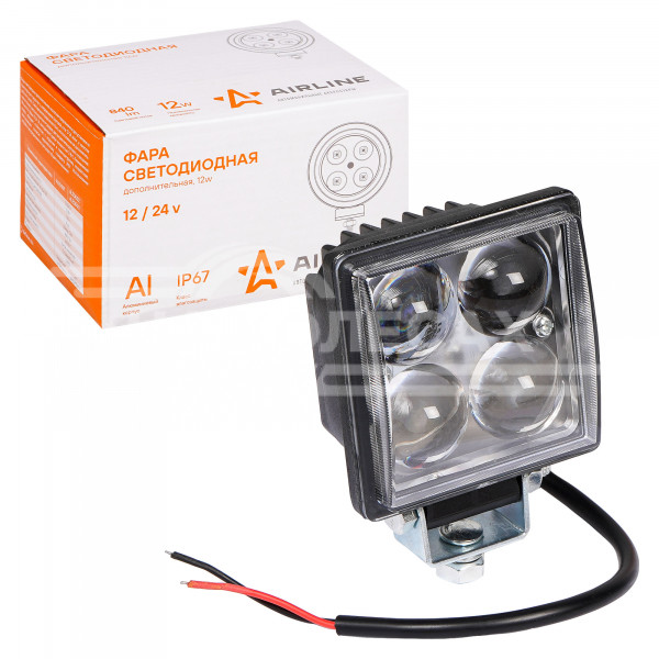 Фара светодиодная квадратная 4LED, направленный свет (4D линза), 12Вт, 76х76х46мм, 12/24В