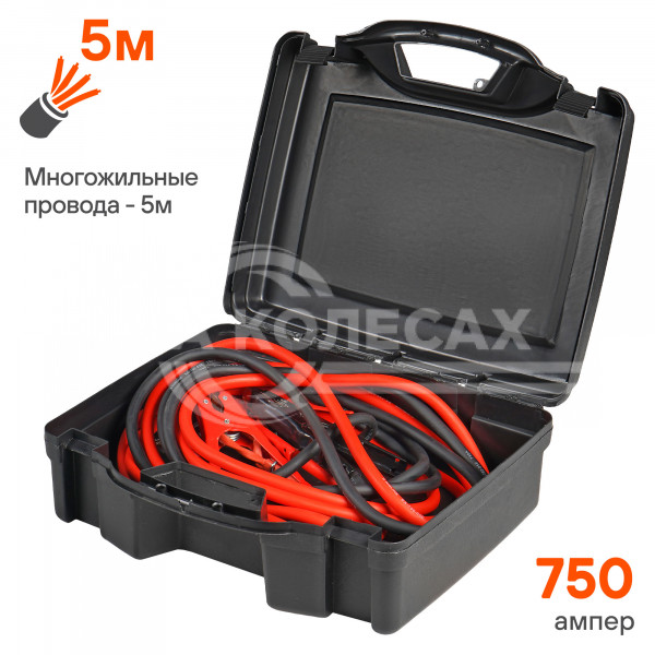 Провода прикуривания 750А EXPERT PRO (5м, 12/24В, кейс)