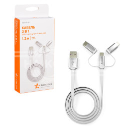 Кабель универсальный 3в1 (USB - Lightning, Type-C, Micro USB), 1.2м Soft-Touch