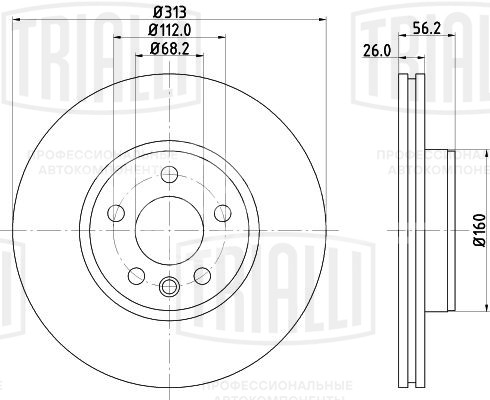Диск тормозной для автомобилей VW Transporter T4 (90-) / Sharan (95-) передний d=313