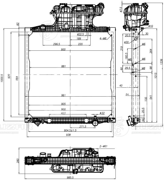 Радиатор охлаждения для автомобилей TGA (02-)/TGS (07-)/TGX (07-) (с рамкой)