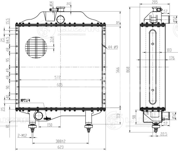 Радиатор охлаждения алюм. для трактора МТЗ-1523 (5-ти ряд.)