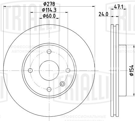 Диск тормозной передний для автомобилей Chevrolet Epica (06-) d=278