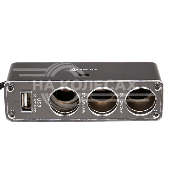 Разветвитель прикуривателя 3 гнезда 5А + USB (черный)