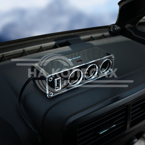 Разветвитель прикуривателя 3 гнезда 5А + USB (черный)