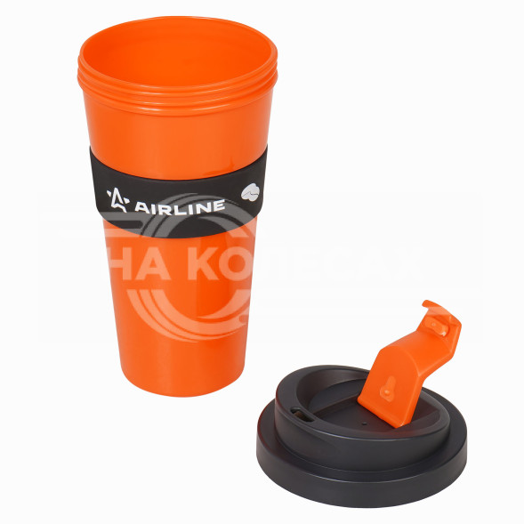Кружка для кофе и др. напитков, герм. крышка, 430 мл., пластик, черн./оранж.