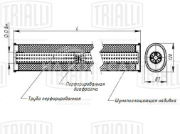 Глушитель универсальный (овальный) 87х120 с перфорированным диффузором L=540, d=42 (алюминизированная сталь)