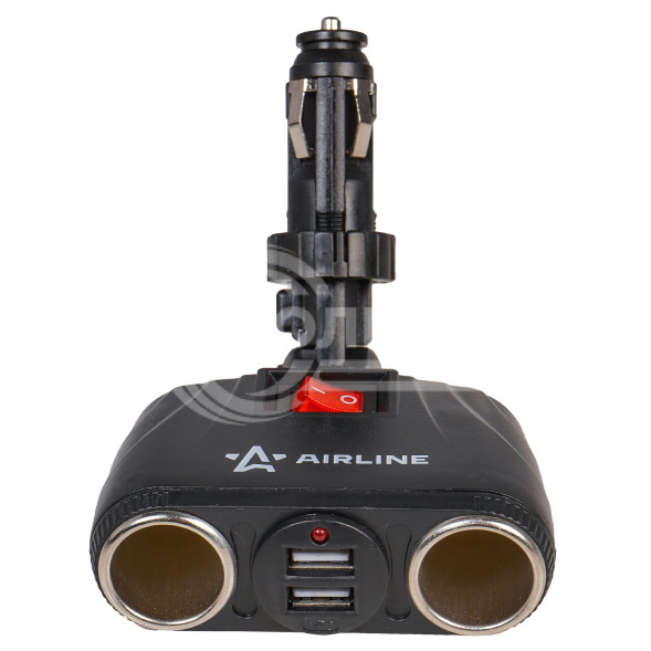 Разветвитель прикуривателя трансформер 2 гнезда 8А + 2USB, штекер-фиксатор