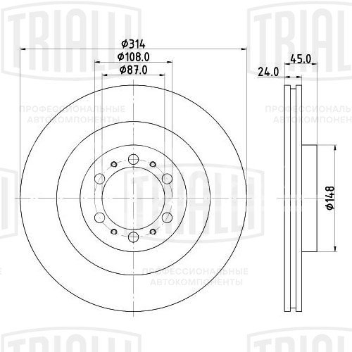 Диск тормозной передний для автомобилей Mitsubishi Pajero Sport (98-) / L200 (01-) 2.5TD d=314