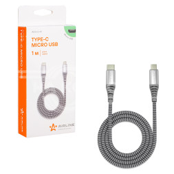 Кабель Type-C - micro USB 1м, серый нейлоновый