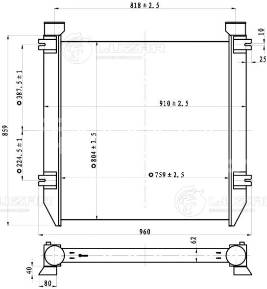 ОНВ (радиатор интеркулера) для автомобилей МАЗ 103/107 OM926
