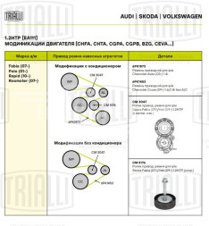 Ролик приводного ремня для автомобилей Skoda Fabia (07-)/Yeti (09-) 1.2HTP [EA111] (с натяжным механизмом)