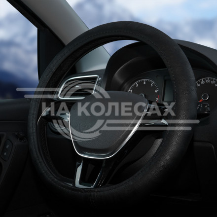 Оплетка на руль, гладкая кожа, черная, 37-39 см/М
