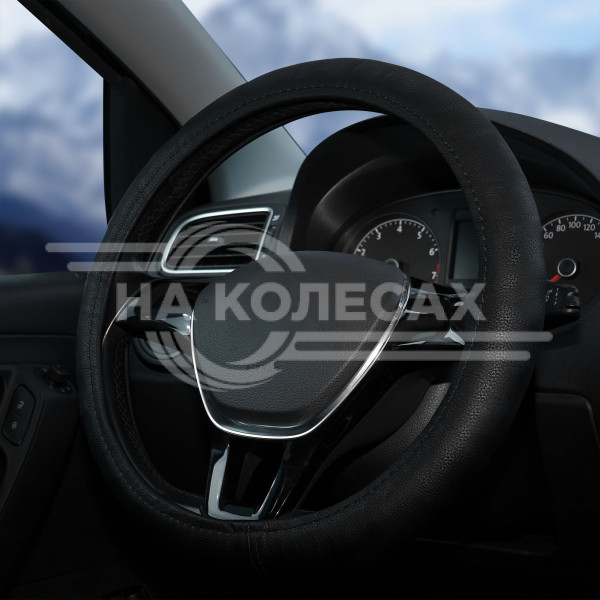 Оплетка на руль, гладкая кожа, черная, 37-39 см/М