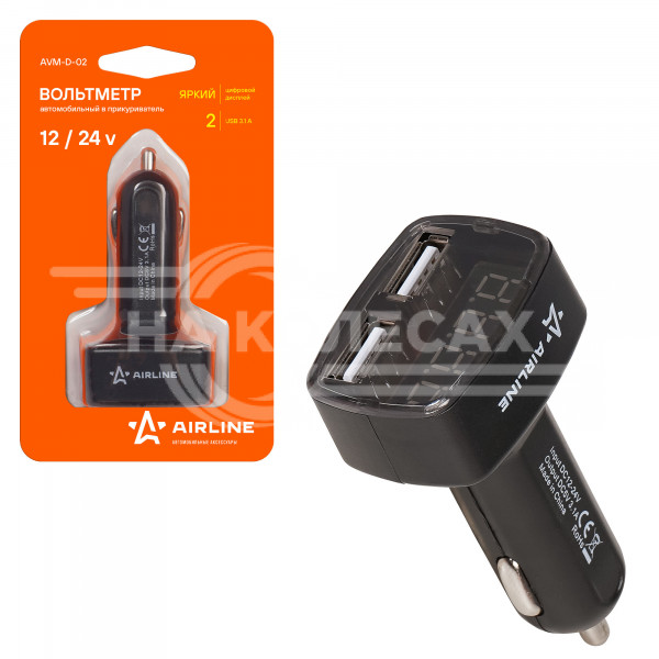 Вольтметр + 2USB 3,1A в прикуриватель 12-24В