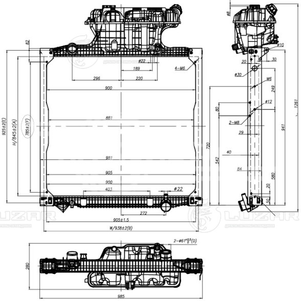 Радиатор охлаждения для автомобилей TGA (02-)/TGS (07-)/TGX (07-) (с рамкой)