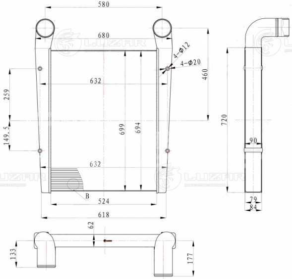 ОНВ (радиатор интеркулера) для автомобилей Урал 4320/43206/Next с двигателем ЯМЗ-536