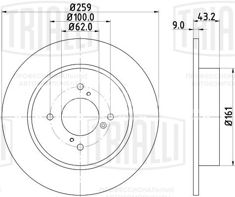 Диск тормозной для автомобилей Suzuki Swift IV (10-) задний d=259