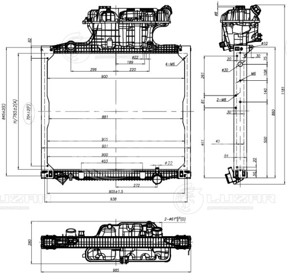 Радиатор охлаждения для автомобилей TGA (02-)/TGS (07-)/TGX (07-) (с рамкой)