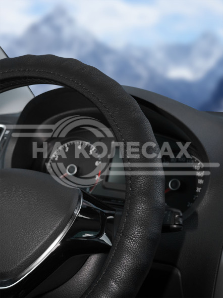 Оплетка на руль, гладкая кожа, ребристая, черная, 37-39 см/М