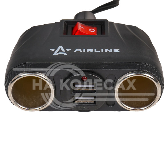 Разветвитель прикуривателя 2 гнезда 8А + 2USB с витым шнуром, штекер-фиксатор