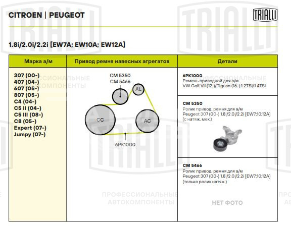 Ролик приводного ремня для автомобилей Peugeot 307 (00-) 1.8i/2.0i/2.2i [EW7A; EW10A; EW12A] (с натяжным механизмом)