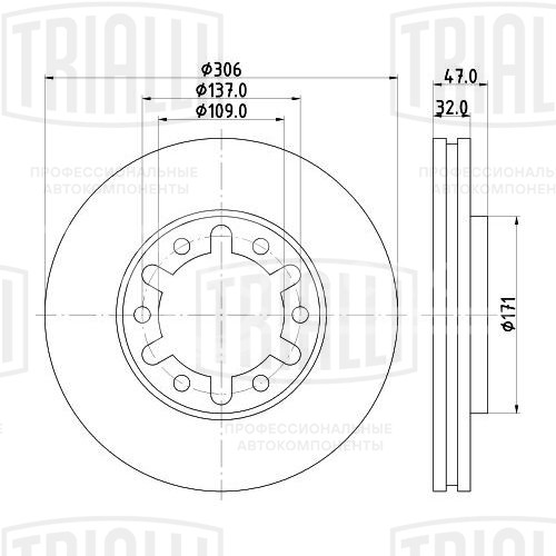 Диск тормозной передний для автомобилей Nissan Patrol (Y61) (97-) d=306