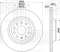 Диск тормозной для автомобилей Audi A3 (03-) / VW Golf V (03-)/Golf VI (08-) задний d=310