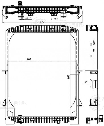 Радиатор охлаждения для автомобилей Iveco EuroTech (92-)/EuroStar (93-)/EuroTrakker (92-) (с рамкой)