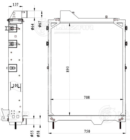 Радиатор охл. для тракторов John Deere 8245R,8270R,8295R/RT,8320R/RT,8330T,8345R/RT с дв. 6090HRW