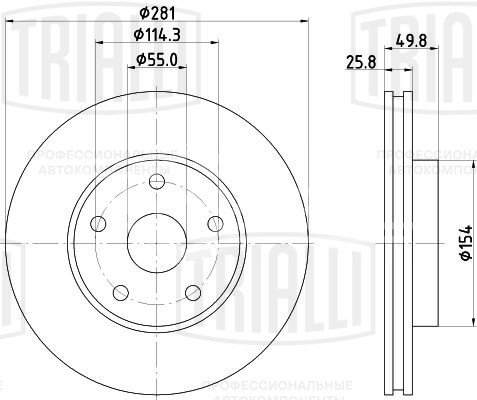Диск тормозной передний для автомобилей Geely Emgrand EC7 (07-) d=281